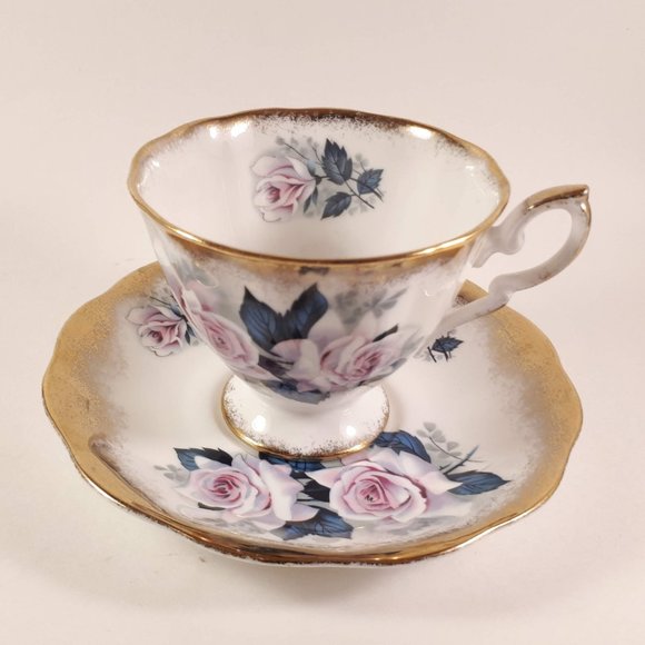 Pretty Pretty Royal Standard pink rose and heavy gold teacup and saucer - Picture 3 of 9